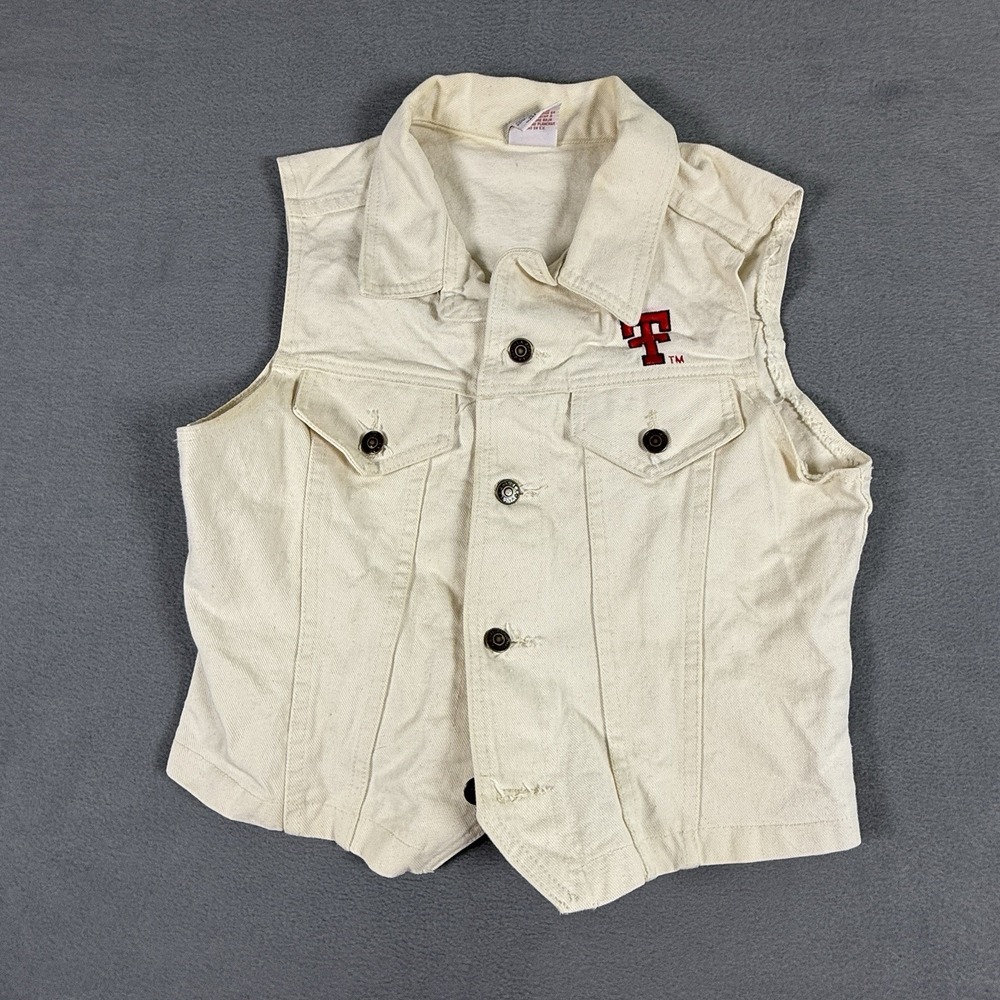 Vintage Texas Tech White Jean Vest Watch LA Made in USA
